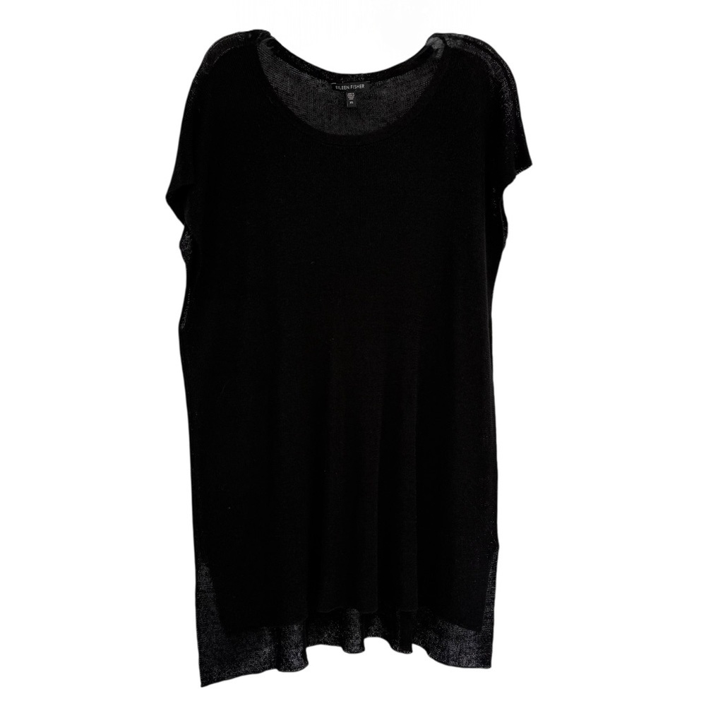 Eileen Fisher Black Linen Sleeveless scoop Neck Sweater Size XS Longline